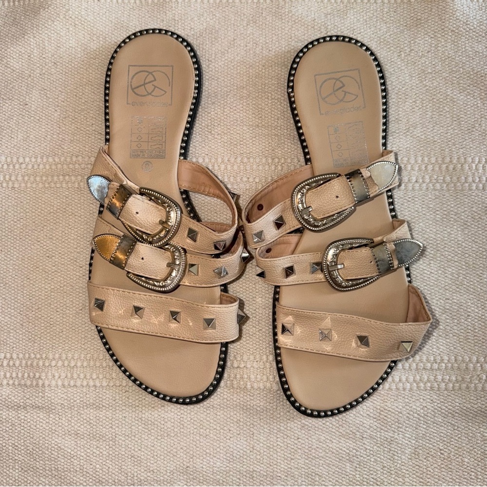 Everglades Studded Slide Sandals Tan Western Boho Festival Size 9 - Picture 4 of 7